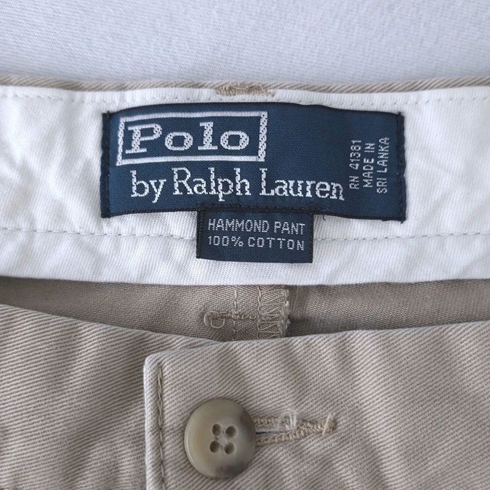 Vintage Polo Ralph Lauren Men Hammond Pant Khaki Pleated Cuffed Chinos (34X29)